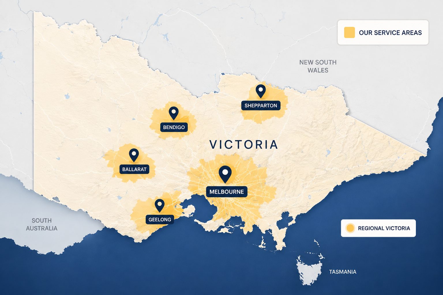 Map of Global Insulation service areas across Victoria